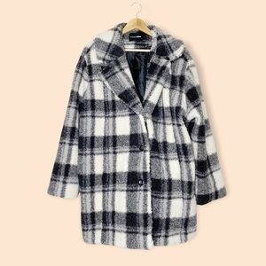 Fashion Nova Chunky Cozy Plaid Sherpa Pea Coat